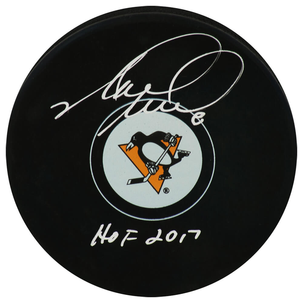 Mark Recchi Signed Pittsburgh Penguins Logo Hockey Puck w/HOF 2017 - RECPUC404 - Mark Recchi Signed Pittsburgh Penguins Logo Hockey Puck w/HOF 2017 product image