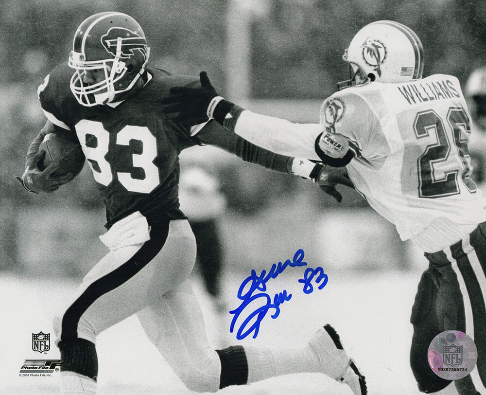 Andre Reed Signed Buffalo Bills B&W Action vs. Dolphins 8x10 Photo - REE08P326 - Andre Reed Signed Buffalo Bills B&W Action vs. Dolphins 8x10 Photo product image
