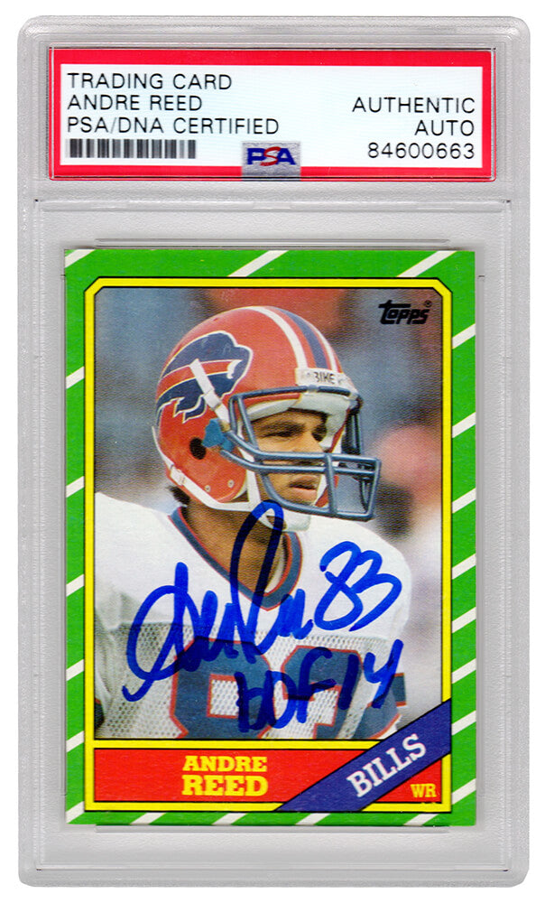 Andre Reed Signed Buffalo Bills 1986 Topps Rookie Football Card #388 w/HOF'14 - (PSA/DNA Encapsulated) - REECAR302 - Andre Reed Signed Buffalo Bills 1986 Topps Rookie Football Card #388 w/HOF'14 - (PSA/DNA Encapsulated) product image