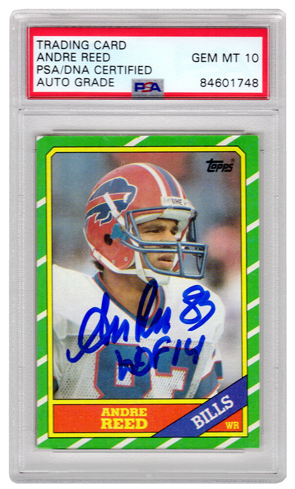 Andre Reed Signed Buffalo Bills 1986 Topps Rookie Card #388 w/HOF'14 - (PSA/DNA / Auto Grade 10) - REECAR303 - Andre Reed Signed Buffalo Bills 1986 Topps Rookie Card #388 w/HOF'14 - (PSA/DNA / Auto Grade 10) product image