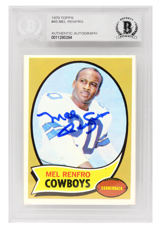 Mel Renfro Signed Dallas Cowboys 1970 Topps Football Card #45 - (Beckett Encapsulated) - RENCAR300 - Mel Renfro Signed Dallas Cowboys 1970 Topps Football Card #45 - (Beckett Encapsulated) product image