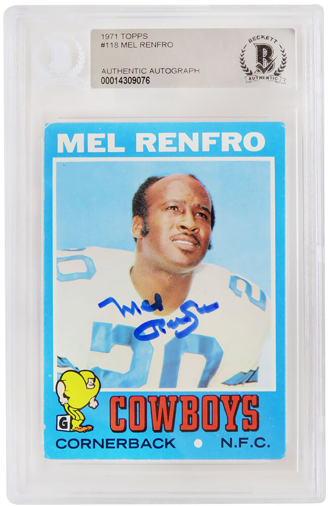 Mel Renfro Signed Dallas Cowboys 1971 Topps Football Card #118 - (Beckett Encapsulated) - RENCAR303 - Mel Renfro Signed Dallas Cowboys 1971 Topps Football Card #118 - (Beckett Encapsulated) product image