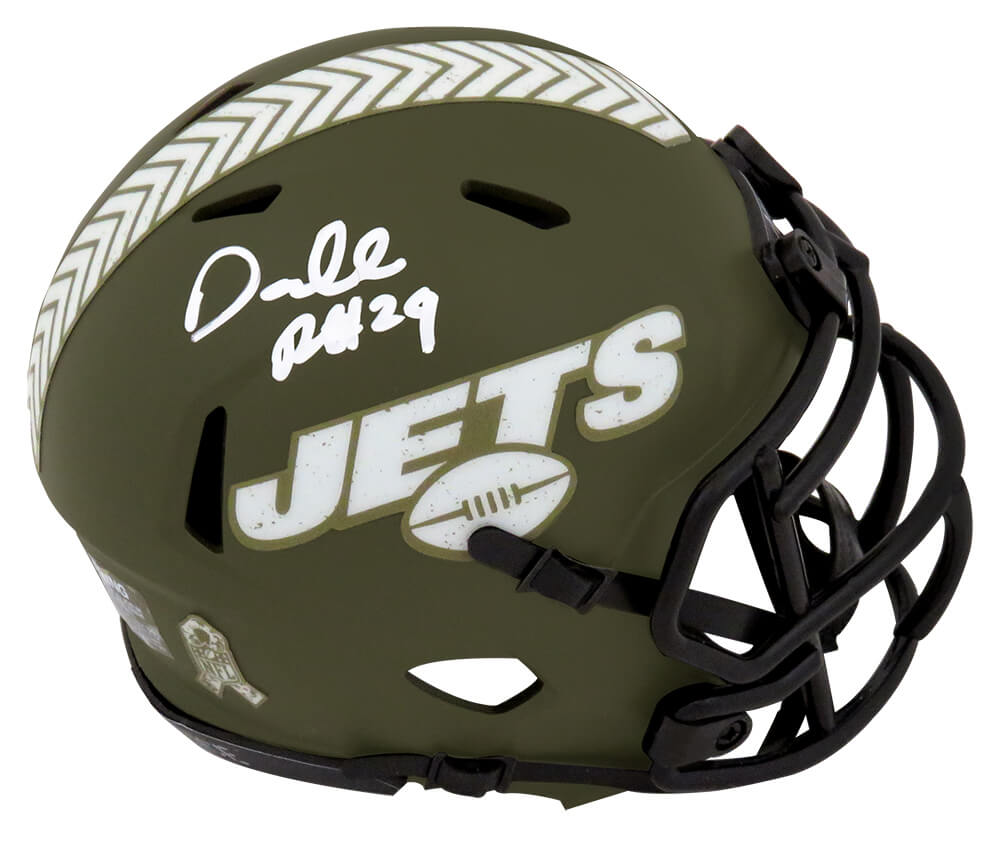 Darrelle Revis Signed New York Jets Salute to Service Riddell Speed Mini Helmet - REVMIN300 - Darrelle Revis Signed New York Jets Salute to Service Riddell Speed Mini Helmet product image