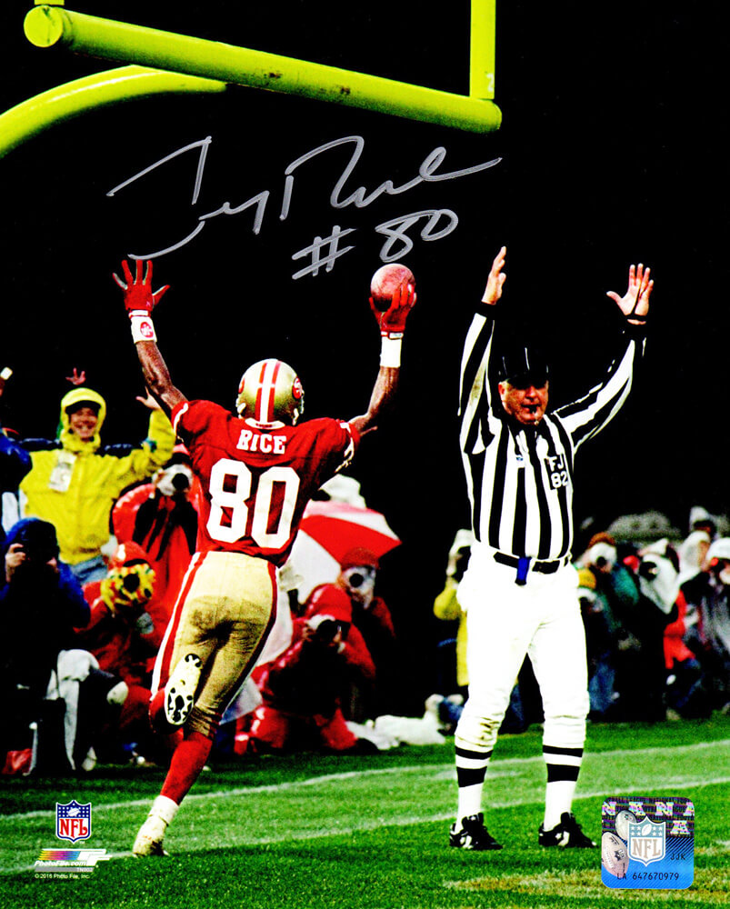 Jerry Rice Signed San Francisco 49ers TD Arms Raised Celebration 8x10 Photo - RIC08P313 - Jerry Rice Signed San Francisco 49ers TD Arms Raised Celebration 8x10 Photo product image
