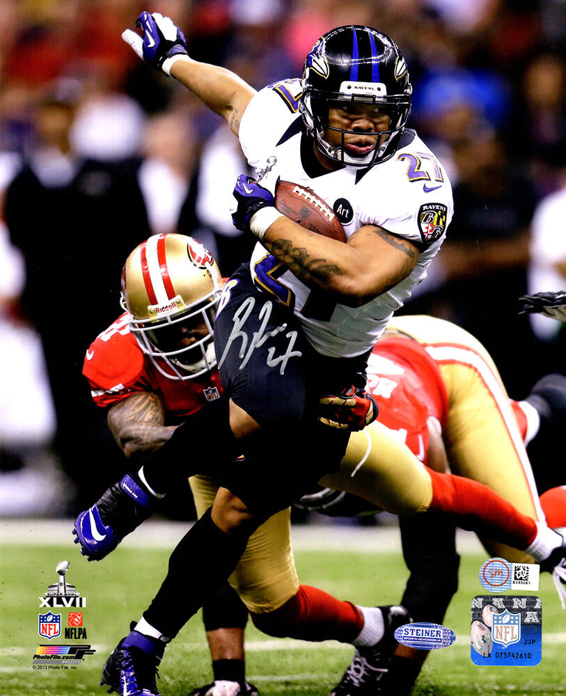 Ray Rice Signed Baltimore Ravens SB XLVII Action 8x10 Photo (Steiner) - RIC08P330 - Ray Rice Signed Baltimore Ravens SB XLVII Action 8x10 Photo (Steiner) product image