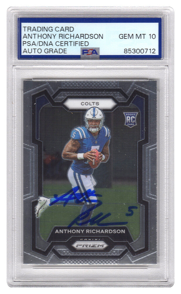 Anthony Richardson Signed Colts 2023 Panini Prizm Rookie Football Card #343 (PSA Encapsulated - Auto Grade 10) - RICCAR321 - Anthony Richardson Signed Colts 2023 Panini Prizm Rookie Football Card #343 (PSA Encapsulated - Auto Grade 10) product image