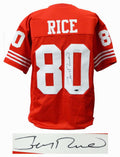 Jerry Rice Signed Red T/B Custom Football Jersey - RICJRY310 - Jerry Rice Signed Red T/B Custom Football Jersey product image