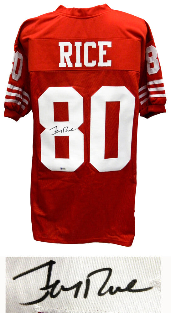 Jerry Rice Signed Red Throwback Custom Football Jersey (Beckett) - RICJRY312 - Jerry Rice Signed Red Throwback Custom Football Jersey (Beckett) product image