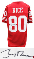 Jerry Rice Signed Red Throwback Custom Football Jersey - RICJRY313 - Jerry Rice Signed Red Throwback Custom Football Jersey product image