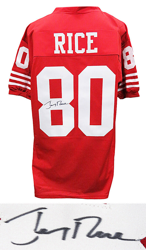 Jerry Rice Signed Red Throwback Custom Football Jersey - RICJRY313 - Jerry Rice Signed Red Throwback Custom Football Jersey product image