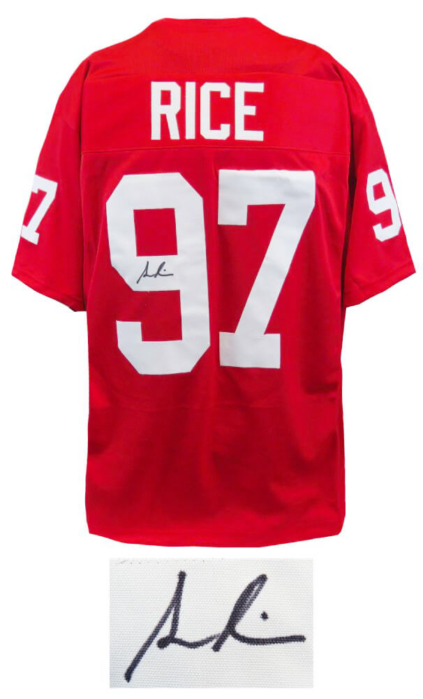 Simeon Rice Signed Red Throwback Custom Football Jersey - RICJRY330 - Simeon Rice Signed Red Throwback Custom Football Jersey product image