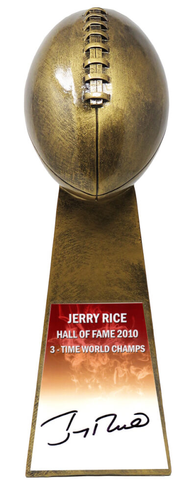 Jerry Rice Signed Football World Champion 15 Inch Replica Gold Trophy - RICTRO301 - Jerry Rice Signed Football World Champion 15 Inch Replica Gold Trophy product image
