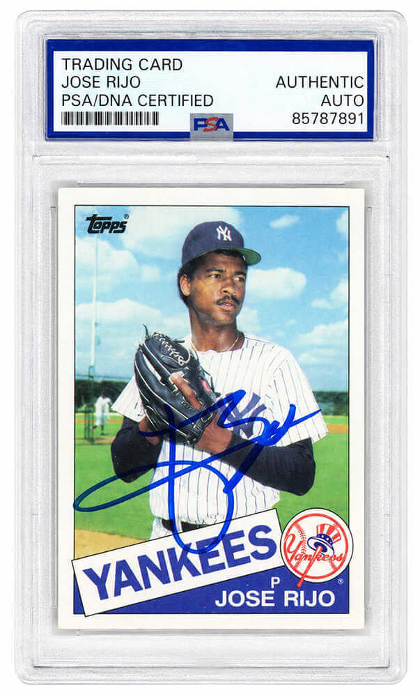 Jose Rijo Signed New York Yankees 1985 Topps Rookie Baseball Trading Card #238 - (PSA Encapsulated) - RIJCAR103 - Jose Rijo Signed New York Yankees 1985 Topps Rookie Baseball Trading Card #238 - (PSA Encapsulated) product image