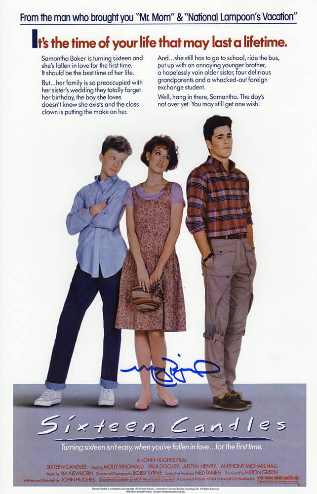 Molly Ringwald Signed Sixteen Candles 11x17 Movie Poster (In Blue) - RINPST503 - Molly Ringwald Signed Sixteen Candles 11x17 Movie Poster (In Blue) product image