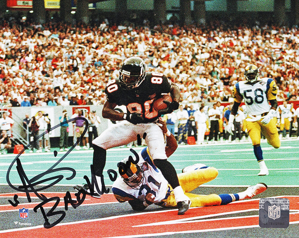 Andre Rison Signed Atlanta Falcons TD Endzone Catch 8x10 Photo w/Bad Moon (Black Ink) - RIS08P312 - Andre Rison Signed Atlanta Falcons TD Endzone Catch 8x10 Photo w/Bad Moon (Black Ink) product image