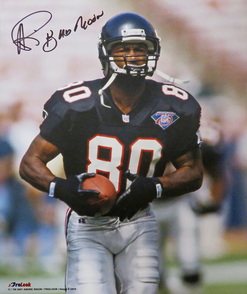 Andre Rison Signed Falcons Black Jersey Action 16x20 Photo w/Bad Moon - RIS16P307 - Andre Rison Signed Falcons Black Jersey Action 16x20 Photo w/Bad Moon product image