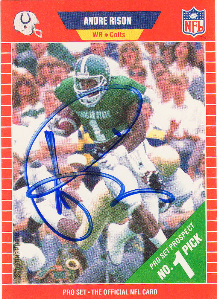 Andre Rison Signed 1989 NFL Pro Set Football Rookie Trading Card #497 - RISCAR301 - Andre Rison Signed 1989 NFL Pro Set Football Rookie Trading Card #497 product image