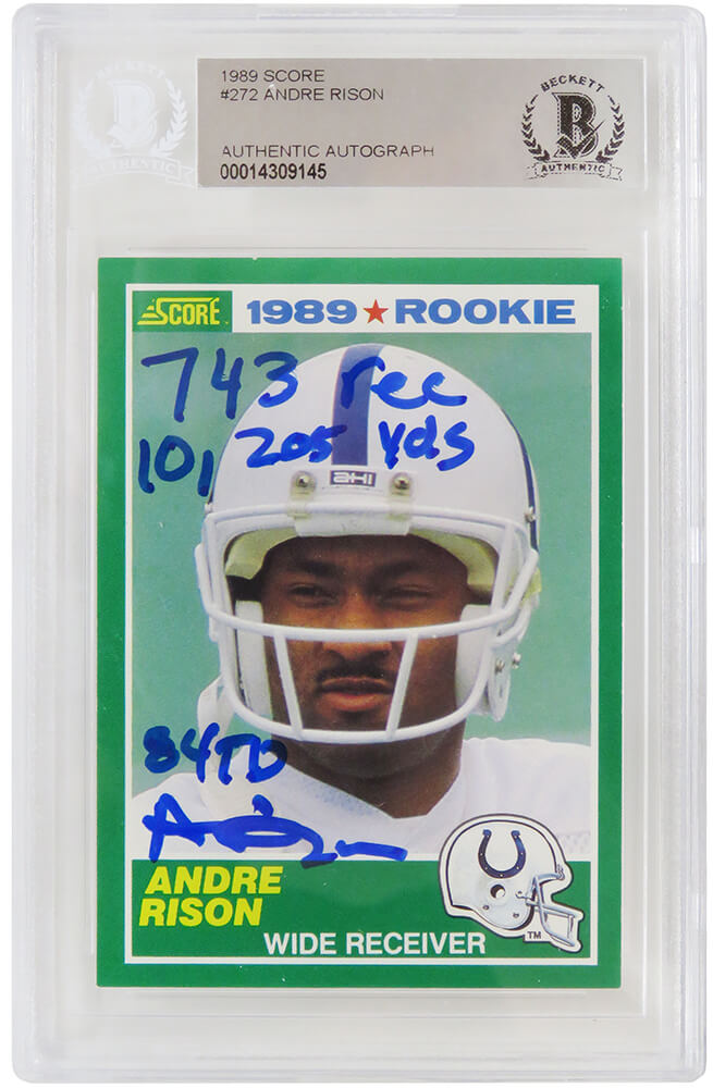 Andre Rison Signed Indianapolis Colts 1989 Score Rookie Card #272 w/743 Rec, 10205 Yds, 84 TDs (Beckett Encapsulated) - RISCAR312 - Andre Rison Signed Indianapolis Colts 1989 Score Rookie Card #272 w/743 Rec, 10205 Yds, 84 TDs (Beckett Encapsulated) product image