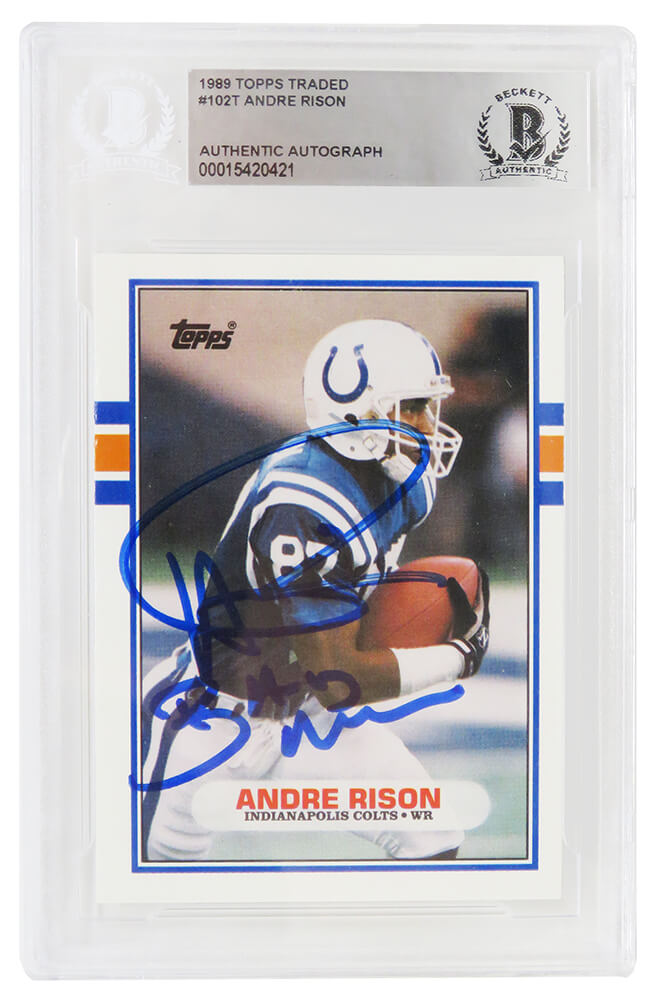 Andre Rison Signed Colts 1989 Topps Rookie Football Trading Card #102T w/Bad Moon - (Beckett Encapsulated) - RISCAR315 - Andre Rison Signed Colts 1989 Topps Rookie Football Trading Card #102T w/Bad Moon - (Beckett Encapsulated) product image