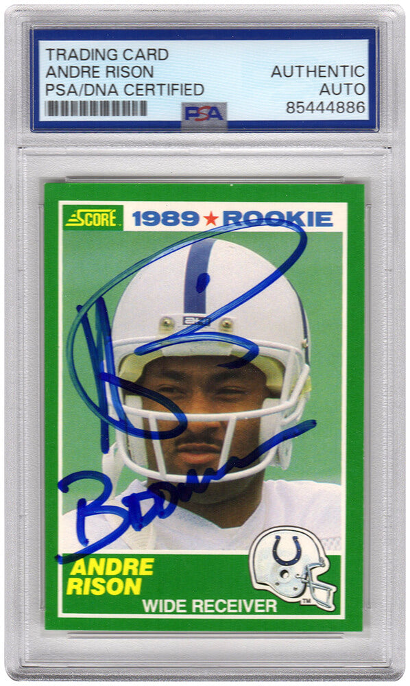 Andre Rison Signed Colts 1989 Score Rookie Football Trading Card #272 w/Bad Moon - (PSA Encapsulated) - RISCAR319 - Andre Rison Signed Colts 1989 Score Rookie Football Trading Card #272 w/Bad Moon - (PSA Encapsulated) product image
