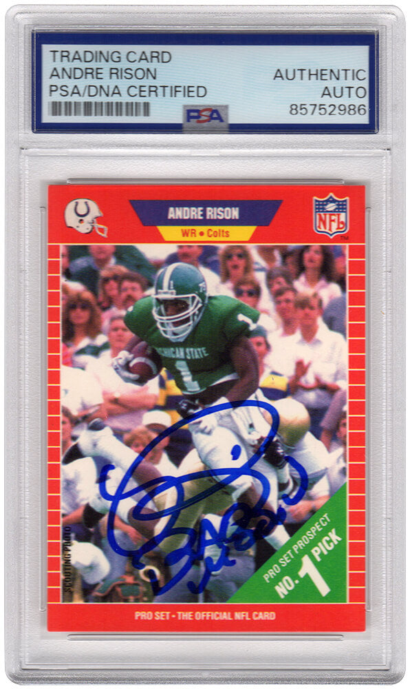 Andre Rison Signed 1989 Pro Set Rookie Football Trading Card #497 w/Bad Moon - (PSA Encapsulated) - RISCAR322 - Andre Rison Signed 1989 Pro Set Rookie Football Trading Card #497 w/Bad Moon - (PSA Encapsulated) product image