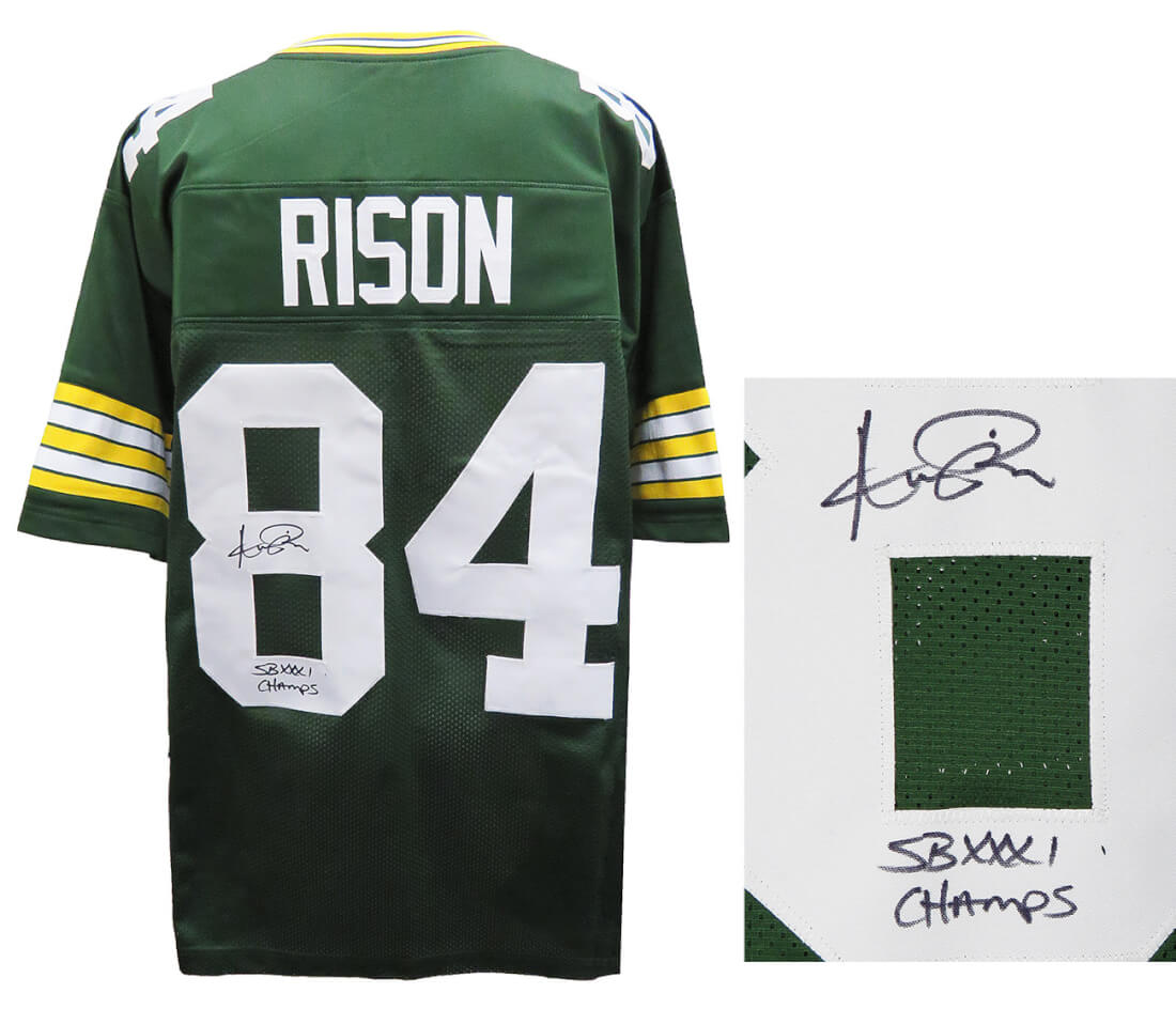 Andre Rison Signed Green Custom Football Jersey w/SB XXXI Champs - RISJRY305 - Andre Rison Signed Green Custom Football Jersey w/SB XXXI Champs product image