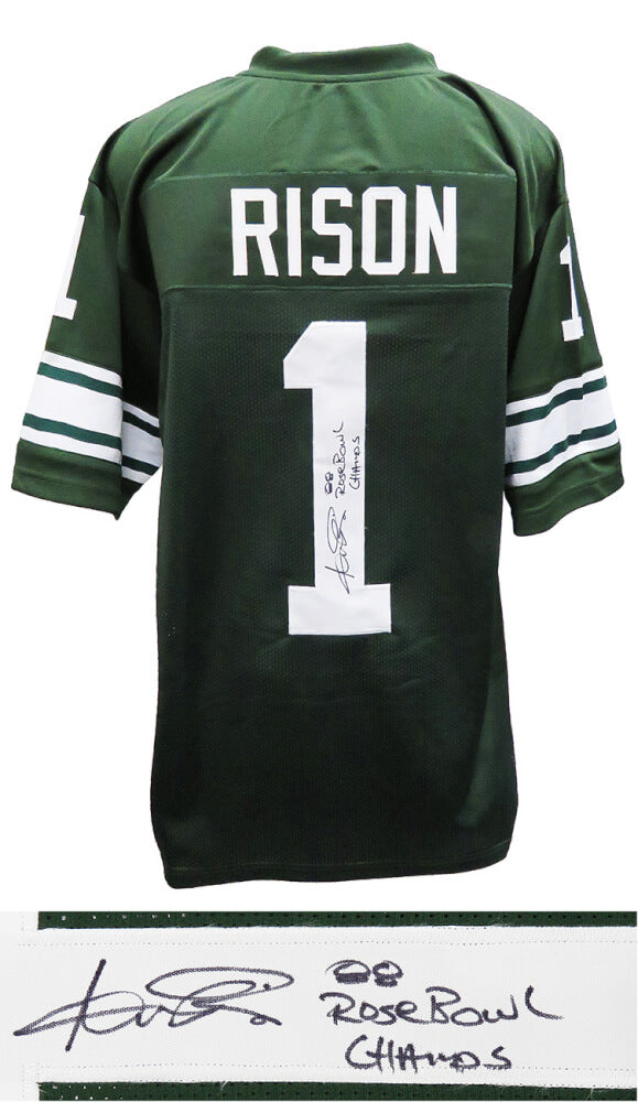 Andre Rison Signed Green Throwback Custom Football Jersey w/88 Rose Bowl Champs - RISJRY306 - Andre Rison Signed Green Throwback Custom Football Jersey w/88 Rose Bowl Champs product image