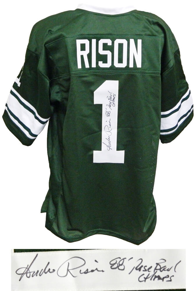 Andre Rison Signed Green Throwback Custom College Football Jersey w/88 Rose Bowl Champs - RISJRY307 - Andre Rison Signed Green Throwback Custom College Football Jersey w/88 Rose Bowl Champs product image
