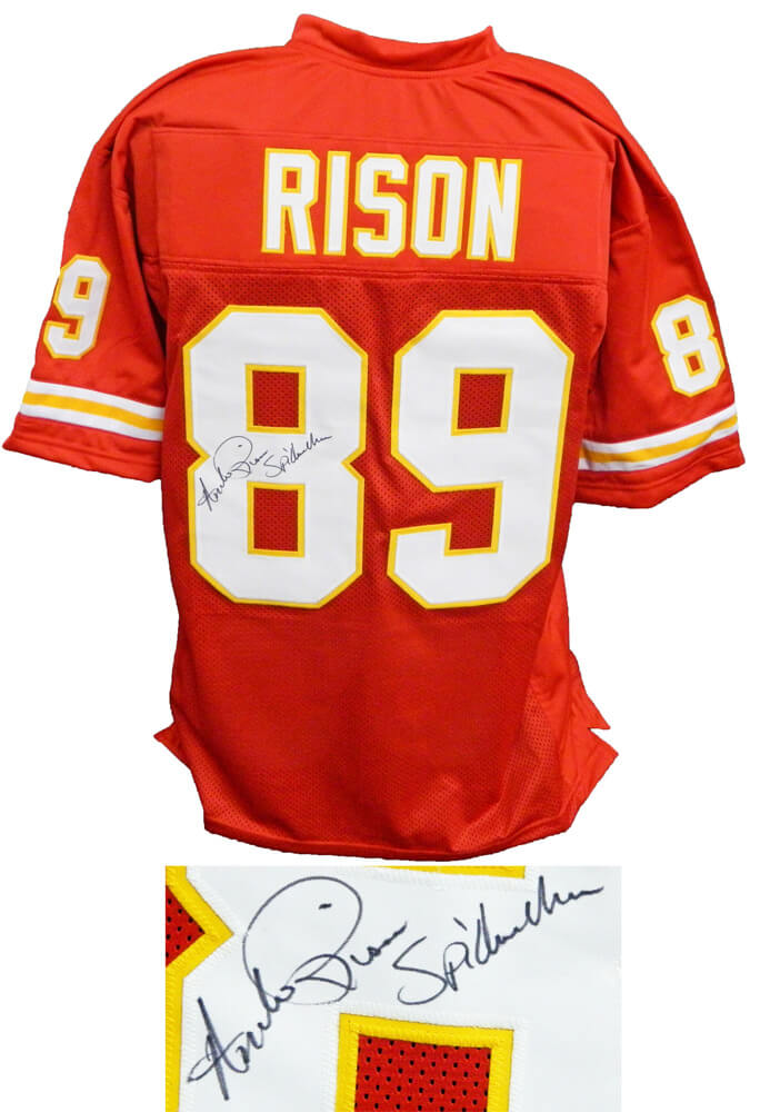 Andre Rison Signed Red Throwback Custom Football Jersey w/Spiderman - RISJRY310 - Andre Rison Signed Red Throwback Custom Football Jersey w/Spiderman product image