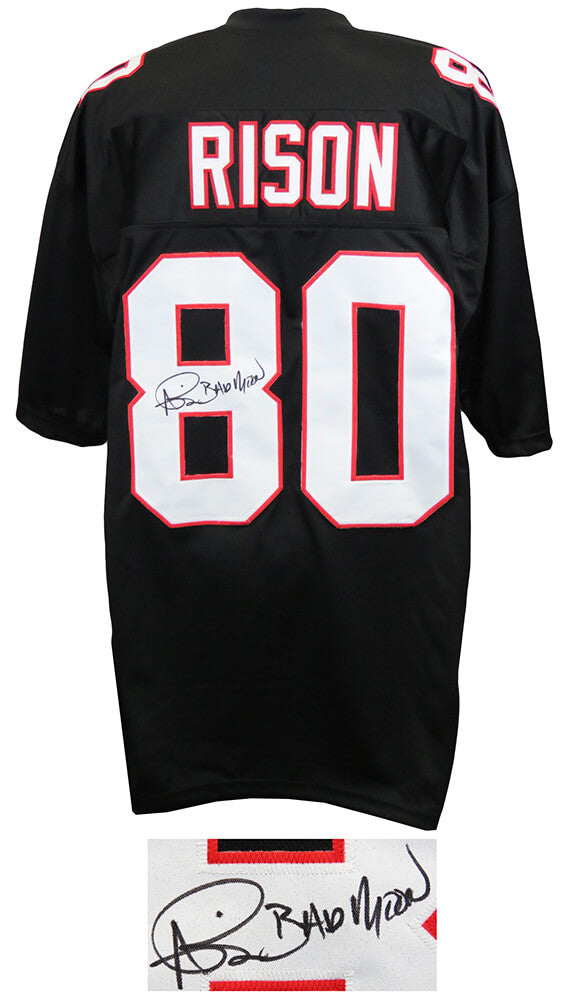 Andre Rison Signed Black T/B Custom Jersey w/Bad Moon (Signed Middle of #8) - RISJRY319 - Andre Rison Signed Black T/B Custom Jersey w/Bad Moon (Signed Middle of #8) product image