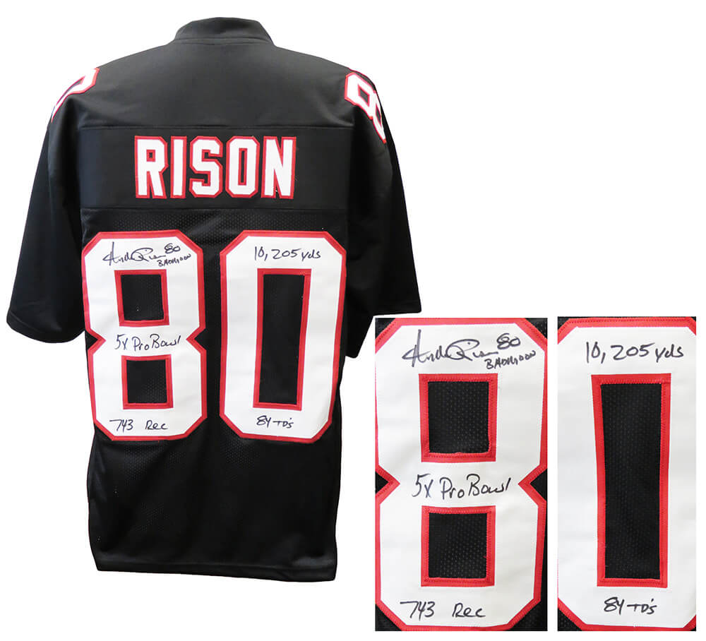 Andre Rison Signed Black Throwback Custom Football Jersey w/5-Inscriptions - RISJRY320 - Andre Rison Signed Black Throwback Custom Football Jersey w/5-Inscriptions product image