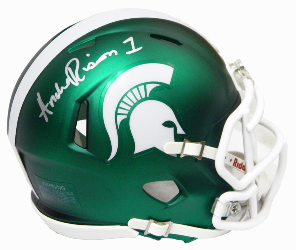 Andre Rison Signed Full Name Signature Michigan State Spartans Riddell Speed Mini Helmet - RISMIN311 - Andre Rison Signed Full Name Signature Michigan State Spartans Riddell Speed Mini Helmet product image