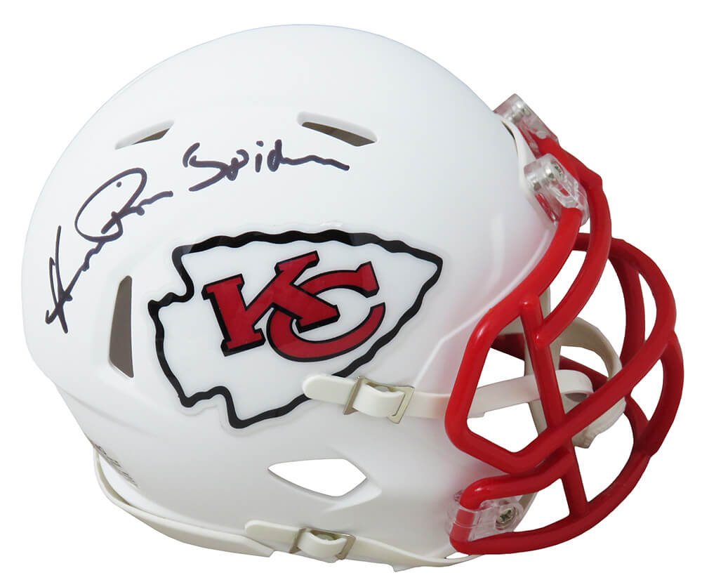 Andre Rison Signed KC Chiefs Flat White Matte Riddell Mini Helmet w/Spiderman - RISMIN315 - Andre Rison Signed KC Chiefs Flat White Matte Riddell Mini Helmet w/Spiderman product image