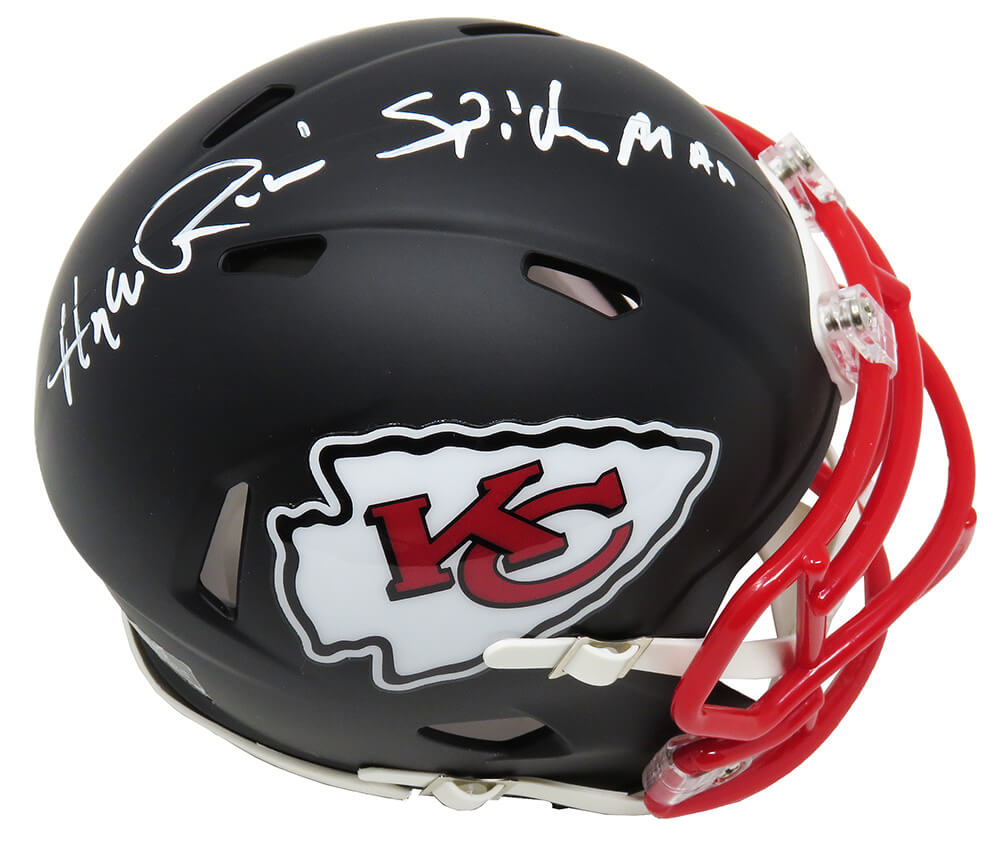 Andre Rison Signed Kansas City Chiefs Flat Black Matte Riddell Speed Mini Helmet w/Spiderman - RISMIN330 - Andre Rison Signed Kansas City Chiefs Flat Black Matte Riddell Speed Mini Helmet w/Spiderman product image