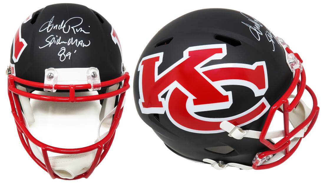 Andre Rison Signed Kansas City Chiefs AMP Alternate Series Riddell Speed Full Size Replica Helmet w/Spiderman - RISREP307 - Andre Rison Signed Kansas City Chiefs AMP Alternate Series Riddell Speed Full Size Replica Helmet w/Spiderman product image