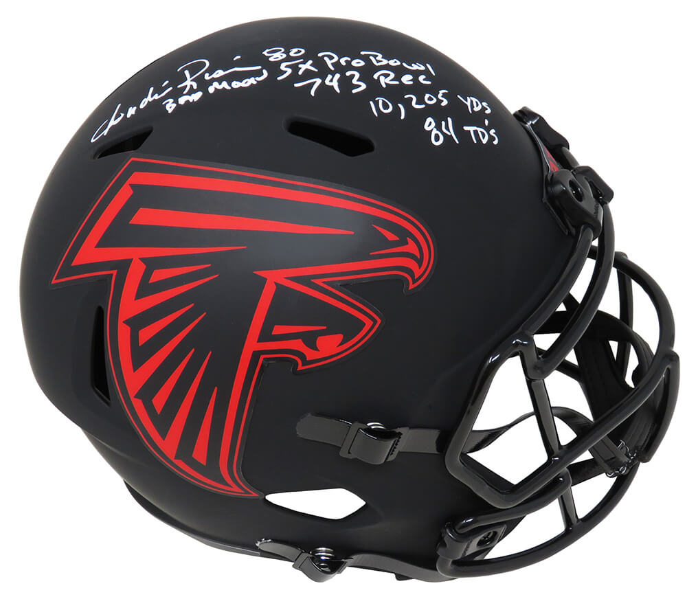 Andre Rison Signed Falcons Eclipse Black Matte Riddell Full Size Speed Replica Helmet w/5 Stats - RISREP324 - Andre Rison Signed Falcons Eclipse Black Matte Riddell Full Size Speed Replica Helmet w/5 Stats product image