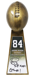 Andre Rison Signed Football World Champion 15 Inch Replica Gold Trophy With #84 Sticker w/SB XXXI Champs - RISTRO303 - Andre Rison Signed Football World Champion 15 Inch Replica Gold Trophy With #84 Sticker w/SB XXXI Champs product image