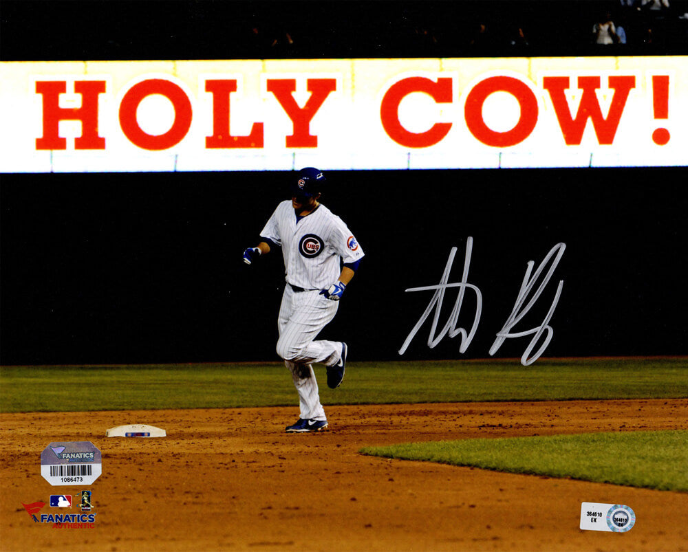 Anthony Rizzo Signed Chicago Cubs Rounding Bases With Holy Cow Sign In Background 8x10 Photo - RIZ08P102 - Anthony Rizzo Signed Chicago Cubs Rounding Bases With Holy Cow Sign In Background 8x10 Photo product image