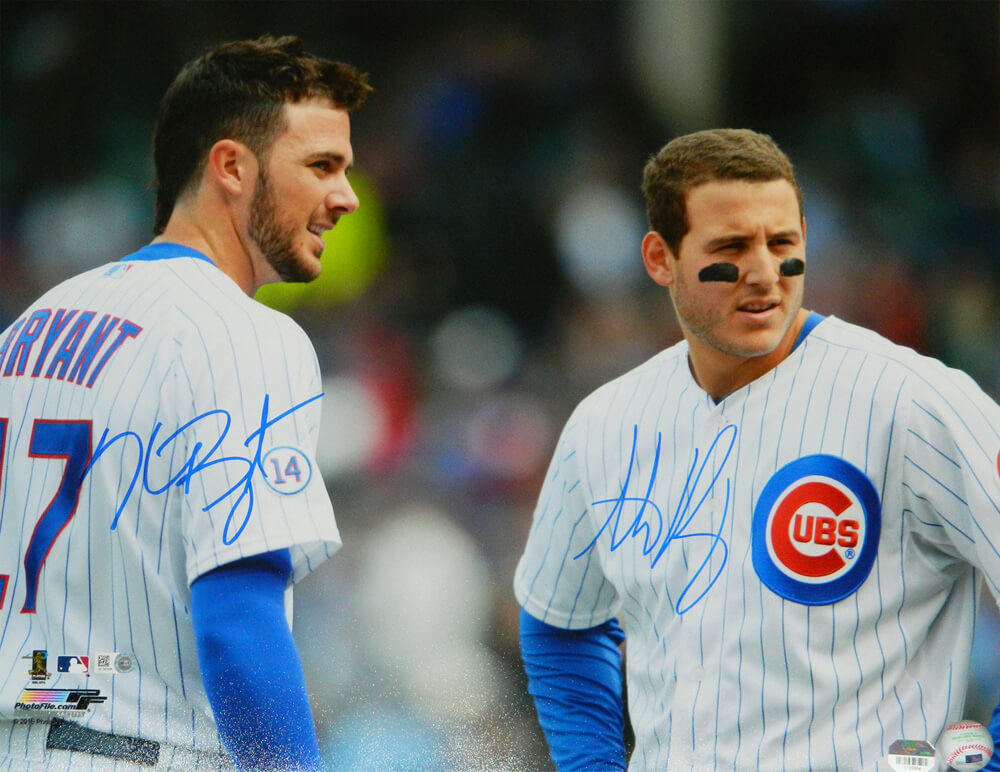 Anthony Rizzo & Kris Bryant Dual Signed Chicago Cubs Pinstripe Jersey 16x20 Photo - RIZ16P121 - Anthony Rizzo & Kris Bryant Dual Signed Chicago Cubs Pinstripe Jersey 16x20 Photo product image