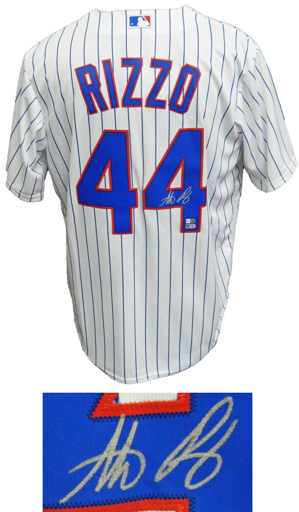Anthony Rizzo Signed Chicago Cubs White Pinstripe Majestic Jersey - RIZJRY101 - Anthony Rizzo Signed Chicago Cubs White Pinstripe Majestic Jersey product image