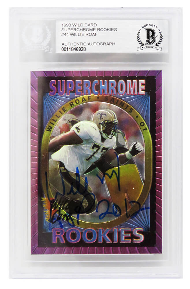 Willie Roaf Signed New Orleans Saints 1993 Wild Card Super Chrome Rookie Football Trading Card #44 w/HOF 2012 - (Beckett Encapsulated) - ROACAR300 - Willie Roaf Signed New Orleans Saints 1993 Wild Card Super Chrome Rookie Football Trading Card #44 w/HOF 2012 - (Beckett Encapsulated) product image