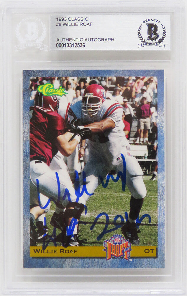 Willie Roaf Signed 1993 Classic Football Rookie Trading Card #8 w/HOF 2012 - (Beckett Encapsulated) - ROACAR302 - Willie Roaf Signed 1993 Classic Football Rookie Trading Card #8 w/HOF 2012 - (Beckett Encapsulated) product image