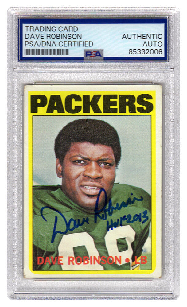 Dave Robinson Signed Green Bay Packers 1972 Topps Football Card #116 w/HOF 2013 - (PSA Encapsulated) - ROBCAR313 - Dave Robinson Signed Green Bay Packers 1972 Topps Football Card #116 w/HOF 2013 - (PSA Encapsulated) product image