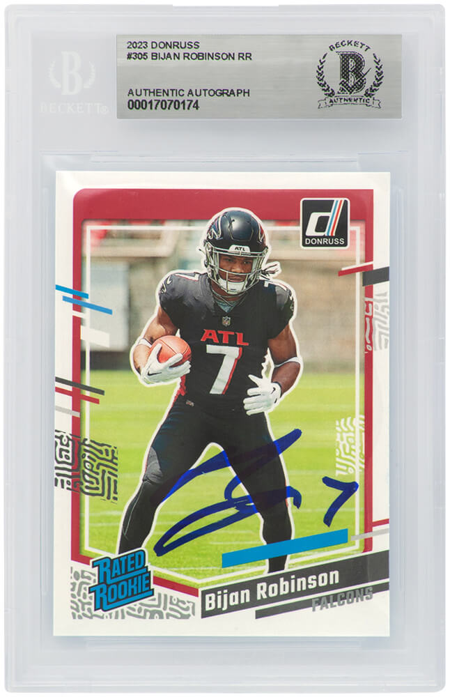 Bijan Robinson Signed Atlanta Falcons 2023 Donruss Rated Rookie Football Card #305   (Beckett Encapsulated) - ROBCAR320 - Bijan Robinson Signed Atlanta Falcons 2023 Donruss Rated Rookie Football Card #305  (Beckett Encapsulated) product image