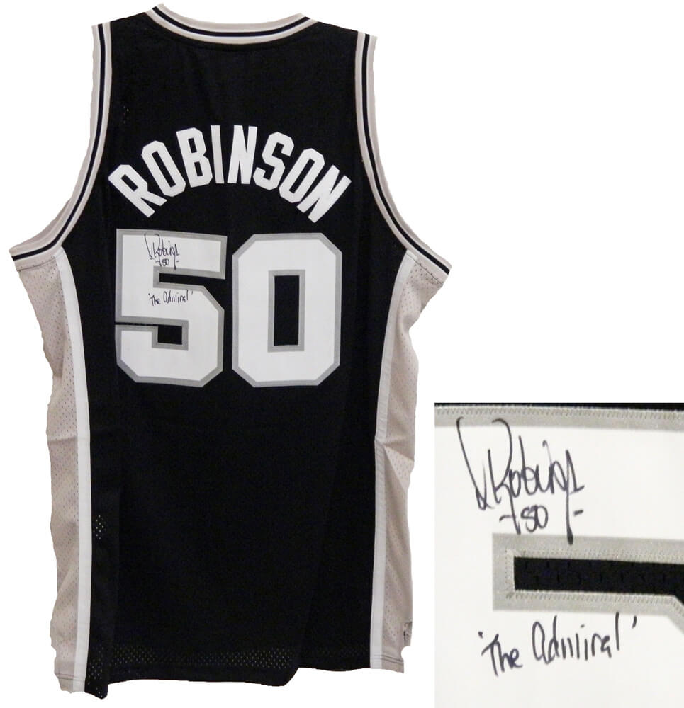 David Robinson Signed Spurs Black Adidas Premier Jersey w/The Admiral - ROBJRY202 - David Robinson Signed Spurs Black Adidas Premier Jersey w/The Admiral product image