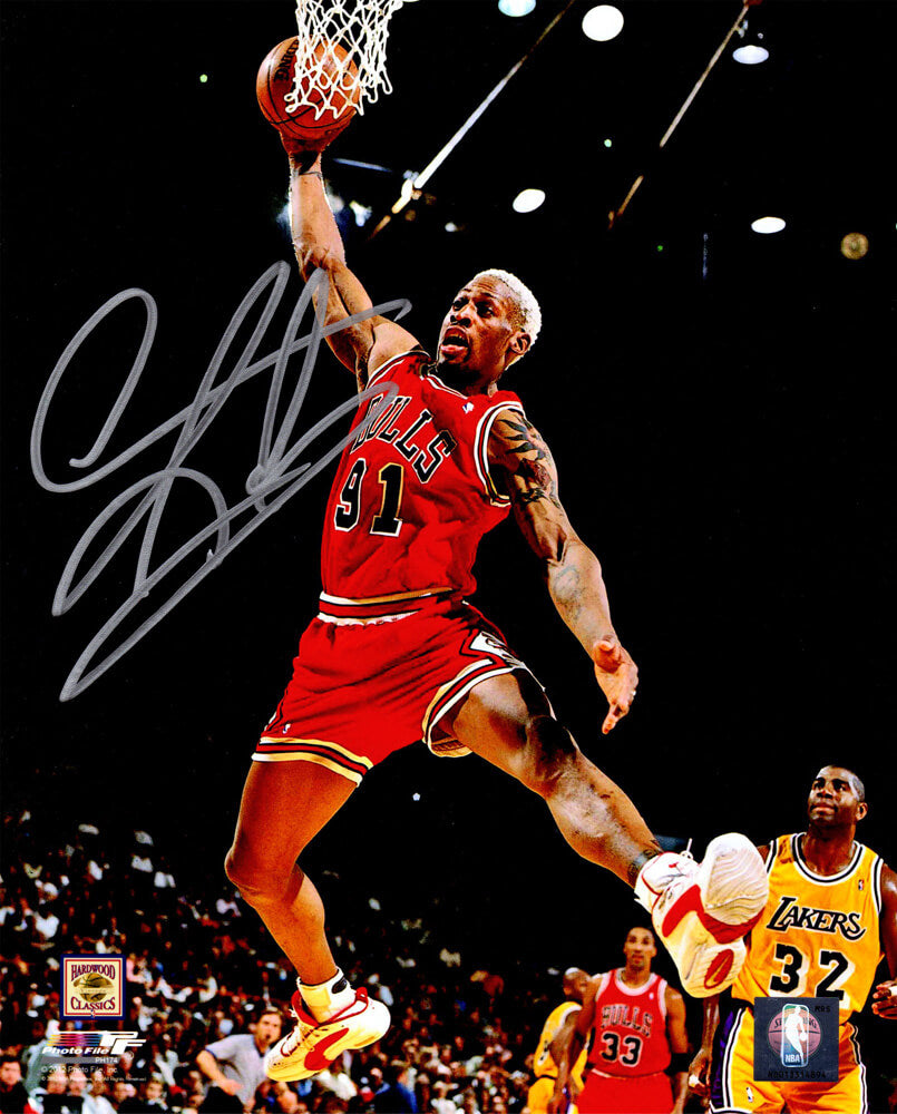 Dennis Rodman Signed Chicago Bulls Rebounding Action 8x10 Photo - ROD08P207 - Dennis Rodman Signed Chicago Bulls Rebounding Action 8x10 Photo product image