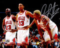 Dennis Rodman Signed Bulls 8x10 Photo w/Michael Jordan & Scottie Pippen - ROD08P208 - Dennis Rodman Signed Bulls 8x10 Photo w/Michael Jordan & Scottie Pippen product image