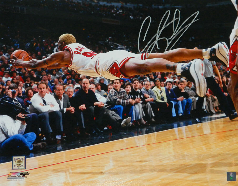Dennis Rodman Signed Chicago Bulls Diving For Basketball 16x20 Photo - ROD16P220 - Dennis Rodman Signed Chicago Bulls Diving For Basketball 16x20 Photo product image