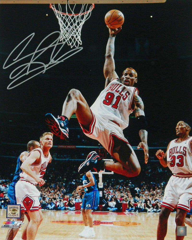 Dennis Rodman Signed Chicago Bulls One Handed Rebound Action 16x20 Photo - ROD16P222 - Dennis Rodman Signed Chicago Bulls One Handed Rebound Action 16x20 Photo product image