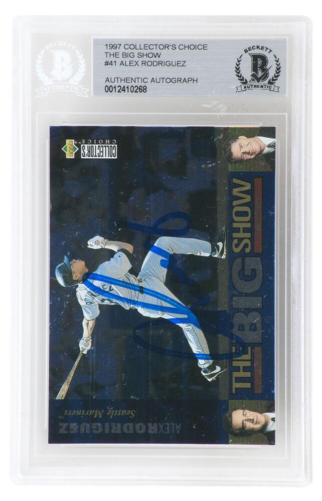 Alex Rodriguez Signed Seattle Mariners 1997 Collectors Choice The Big Show Baseball Card #41 - (Beckett Encapsulated) - RODCAR102 - Alex Rodriguez Signed Seattle Mariners 1997 Collectors Choice The Big Show Baseball Card #41 - (Beckett Encapsulated) product image